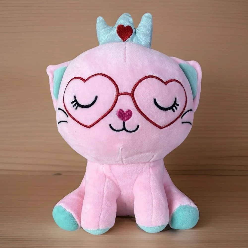 Fengtuo Valentine Big Head Princess Cat Stuffed Animal Plush Pink Kitten Glasses